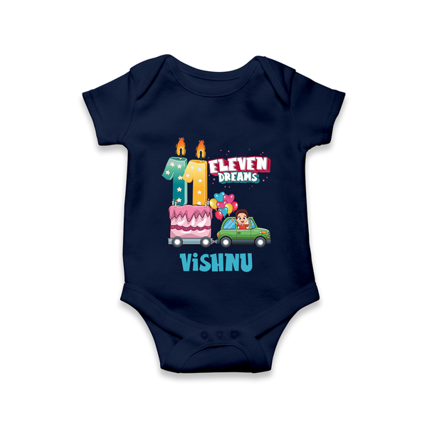 Baby Milestone Romper | Custom 11 Month Onesie | Soft, Skin-Friendly Cotton - NAVY BLUE - New Born (Chest 14")