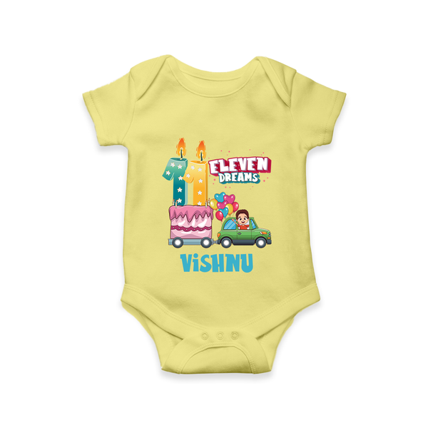 Baby Milestone Romper | Custom 11 Month Onesie | Soft, Skin-Friendly Cotton - PASTEL YELLOW - New Born (Chest 14")