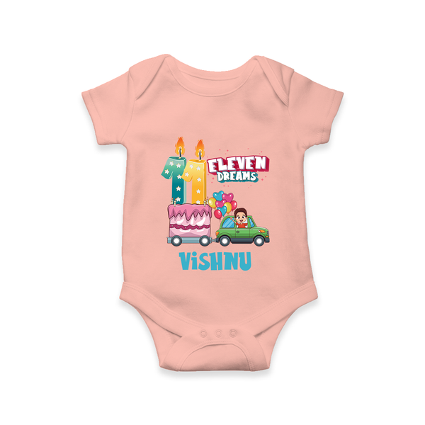 Baby Milestone Romper | Custom 11 Month Onesie | Soft, Skin-Friendly Cotton - PEACH - New Born (Chest 14")