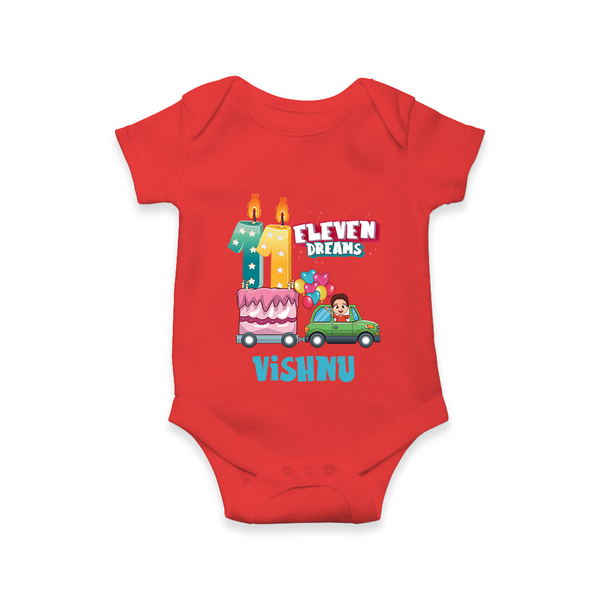 Baby Milestone Romper | Custom 11 Month Onesie | Soft, Skin-Friendly Cotton - RED - New Born (Chest 14")