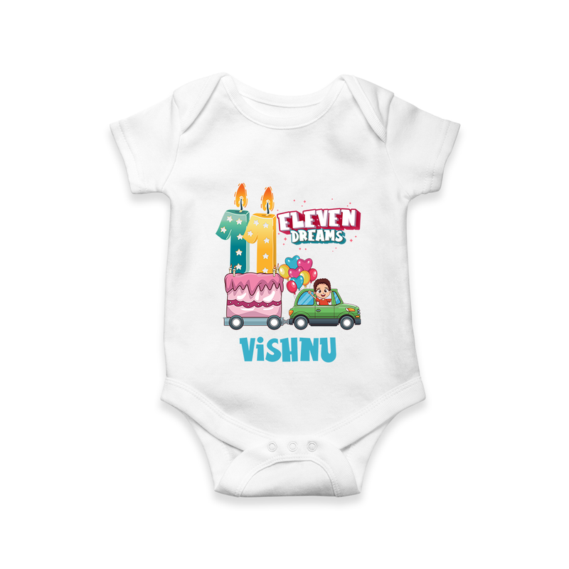 Baby Milestone Romper | Custom 11 Month Onesie | Soft, Skin-Friendly Cotton - WHITE - New Born (Chest 14")
