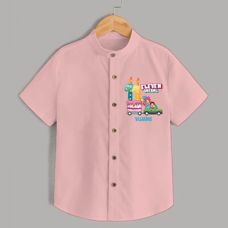 Celebrate Your Kids 11th Year Birthday With "ELEVEN DREAMS" - Personalized Birthday Shirts with Customized Name - PEACH - 0 - 6 Months Old (Chest 23")