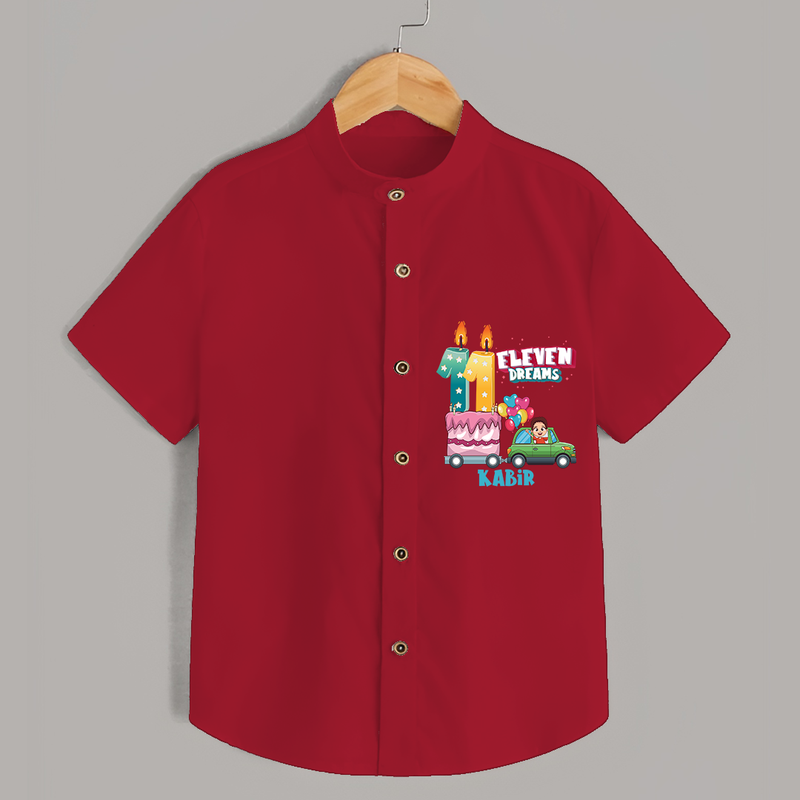 Eleven Dreams 11th Birthday – Custom Name Shirt for Boys - RED - 0 - 6 Months Old (Chest 21")