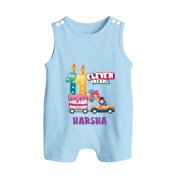 Celebrate 11 Month with Custom Romper Suit/ Sleeveless Romper | Personalized Newborn Outfit | Soft Cotton Comfort - BABY BLUE - 0 - 5 Months Old (Chest 18")