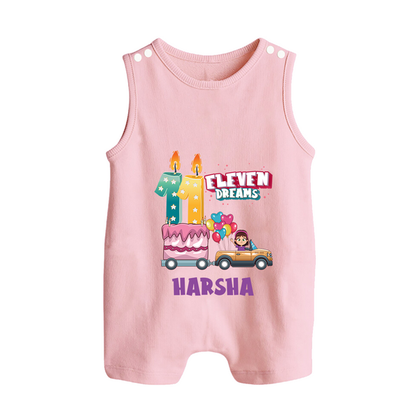 Celebrate 11 Month with Custom Romper Suit/ Sleeveless Romper | Personalized Newborn Outfit | Soft Cotton Comfort - BABY PINK - 0 - 5 Months Old (Chest 18")