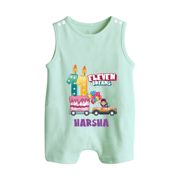 Celebrate 11 Month with Custom Romper Suit/ Sleeveless Romper | Personalized Newborn Outfit | Soft Cotton Comfort - MINT GREEN - 0 - 5 Months Old (Chest 18")