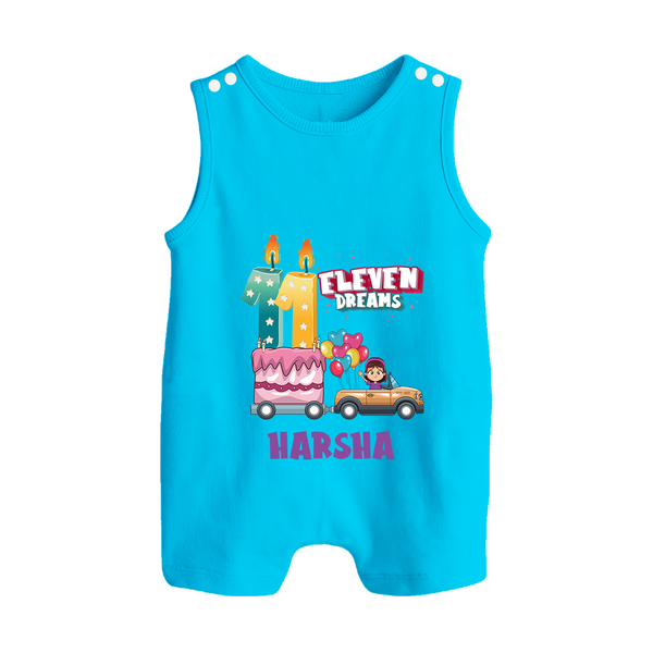 Celebrate 11 Month with Custom Romper Suit/ Sleeveless Romper | Personalized Newborn Outfit | Soft Cotton Comfort - SKY BLUE - 0 - 5 Months Old (Chest 18")