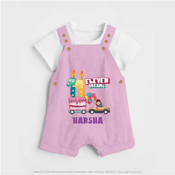 Celebrate 11 Month with Custom Dungaree Set | Personalized Newborn Outfit | Soft Cotton Comfort - BABY PINK - 0 - 5 Months Old (Chest 18")