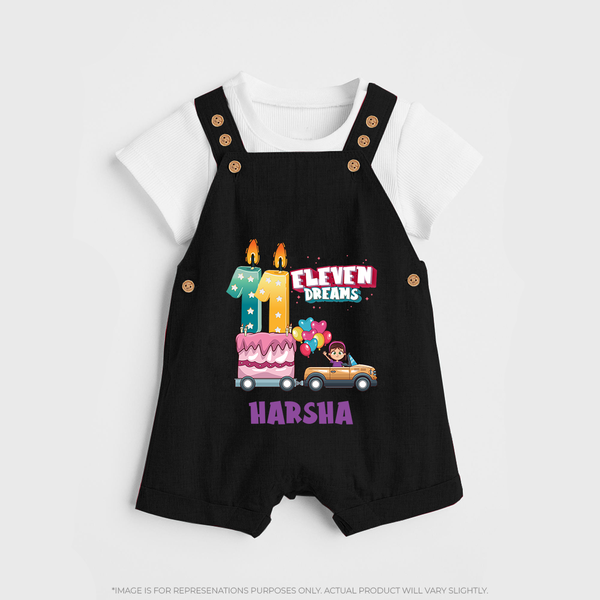 Celebrate 11 Month with Custom Dungaree Set | Personalized Newborn Outfit | Soft Cotton Comfort - BLACK - 0 - 5 Months Old (Chest 18")