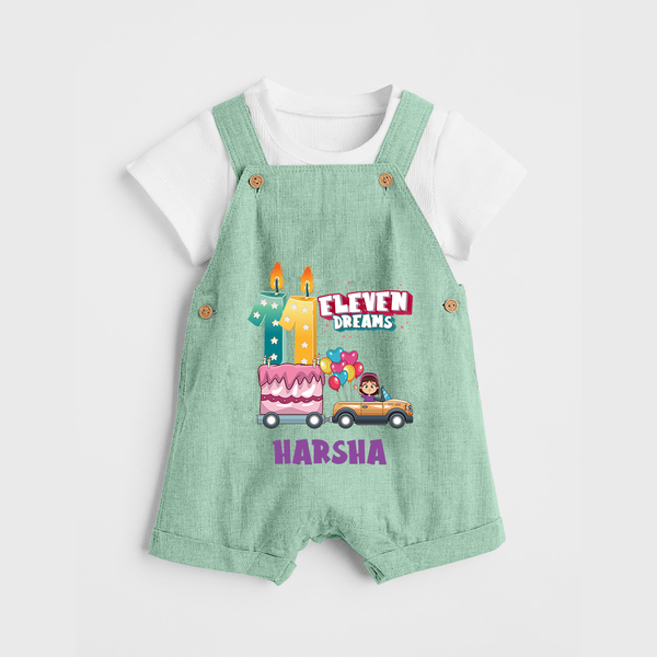 Celebrate 11 Month with Custom Dungaree Set | Personalized Newborn Outfit | Soft Cotton Comfort - MINT GREEN - 0 - 5 Months Old (Chest 18")