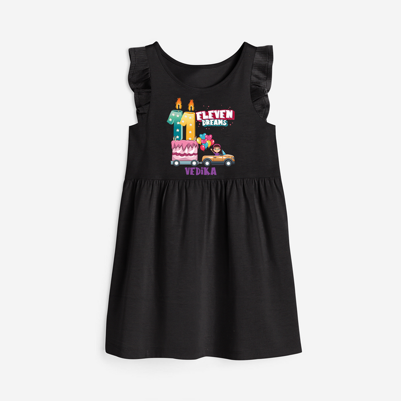 Eleven Dreams 11th Birthday – Personalized Name Frock for Girls - BLACK - 0 - 6 Months Old (Chest 18")