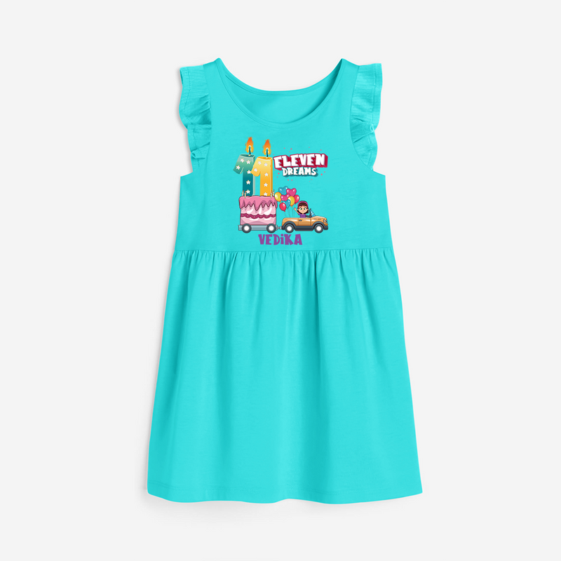 Eleven Dreams 11th Birthday – Personalized Name Frock for Girls - LIGHT BLUE - 0 - 6 Months Old (Chest 18")