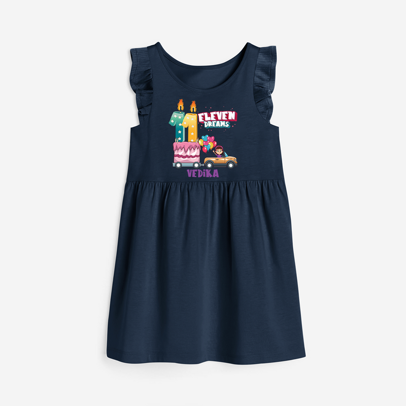 Eleven Dreams 11th Birthday – Personalized Name Frock for Girls - NAVY BLUE - 0 - 6 Months Old (Chest 18")