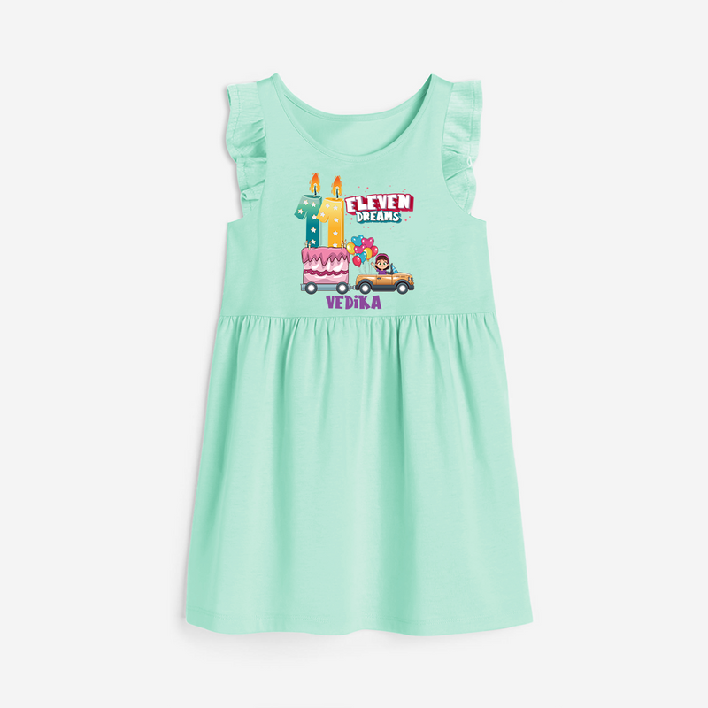 Eleven Dreams 11th Birthday – Personalized Name Frock for Girls - TEAL GREEN - 0 - 6 Months Old (Chest 18")