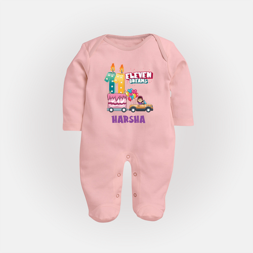 Celebrate 11 Month with Custom Full Sleeve Bodysuit/ Sleep Suit/ Jumpsuit | Personalized Newborn Outfit | Soft Cotton Comfort
