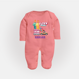 Celebrate 11 Month with Custom Full Sleeve Bodysuit/ Sleep Suit/ Jumpsuit | Personalized Newborn Outfit | Soft Cotton Comfort - PEACH - New Born (Chest 7.5")