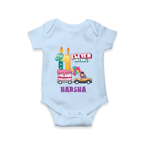 Celebrate 11 Month with Custom Romper | Personalized Newborn Outfit | Soft Cotton Comfort - BABY BLUE - New Born (Chest 14")