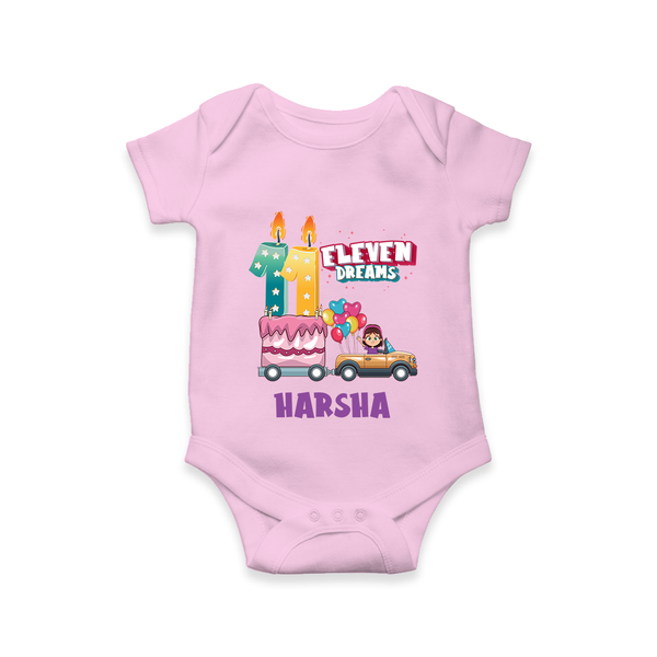 Celebrate 11 Month with Custom Romper | Personalized Newborn Outfit | Soft Cotton Comfort - BABY PINK - New Born (Chest 14")