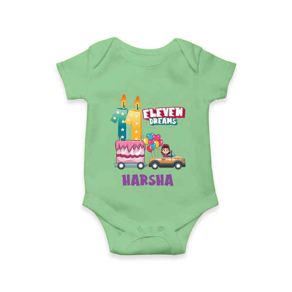 Celebrate 11 Month with Custom Romper | Personalized Newborn Outfit | Soft Cotton Comfort - GREEN - New Born (Chest 14")