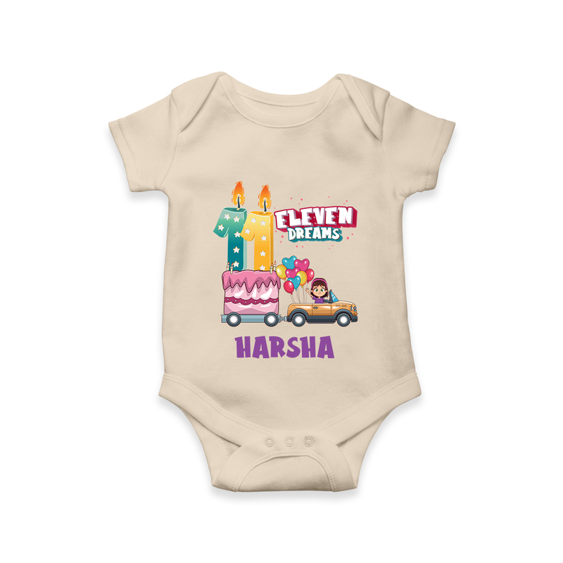 Celebrate 11 Month with Custom Romper | Personalized Newborn Outfit | Soft Cotton Comfort - IVORY - New Born (Chest 14")
