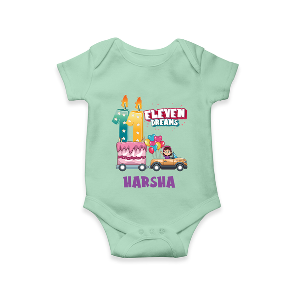 Celebrate 11 Month with Custom Romper | Personalized Newborn Outfit | Soft Cotton Comfort - MINT GREEN - New Born (Chest 14")