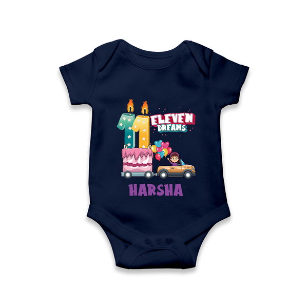 Celebrate 11 Month with Custom Romper | Personalized Newborn Outfit | Soft Cotton Comfort - NAVY BLUE - New Born (Chest 14")