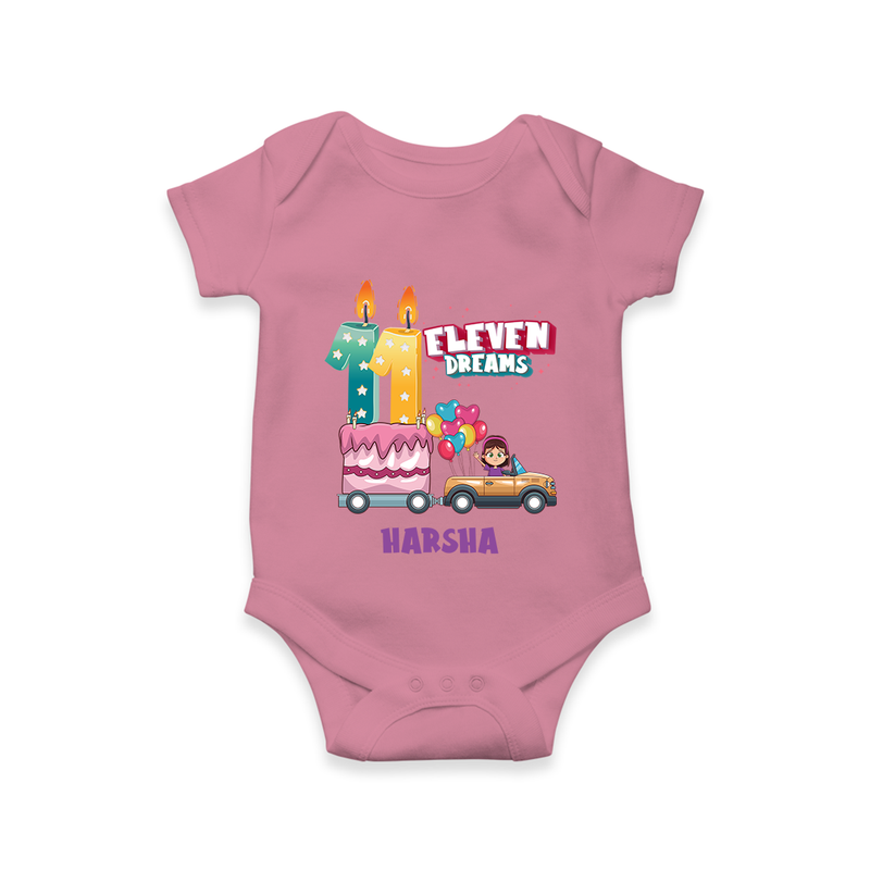 Celebrate Your SweetheartÕs 11th Month With "ELEVEN DREAMS" - Personalized Romper For Babies With Name - ONION - 0 - 3 Months Old (Chest 16")