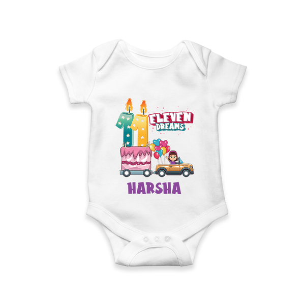 Celebrate 11 Month with Custom Romper | Personalized Newborn Outfit | Soft Cotton Comfort - WHITE - New Born (Chest 14")