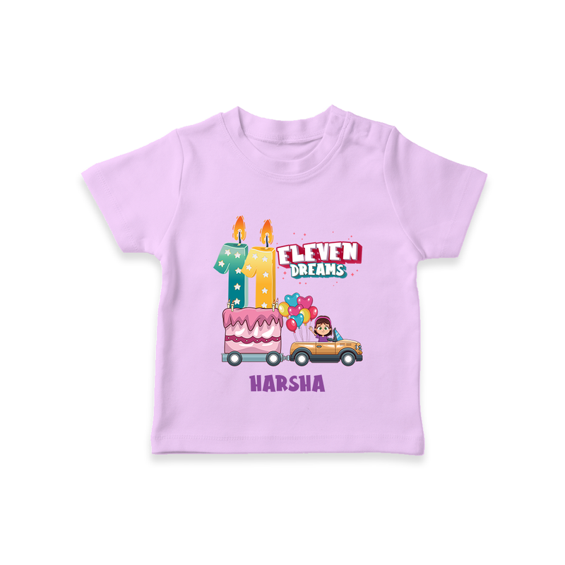 Celebrate Your Kids 11th Year Birthday With "ELEVEN DREAMS" - Personalized Birthday T-Shirts with Customized Name For Girls - LILAC - 0-5 Months Old (Chest 17")