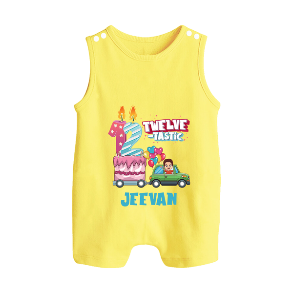Baby Milestone Romper Suit/ Sleeveless Romper | Custom 1 Year Romper Suit/ Sleeveless Romper | Soft, Skin-Friendly Cotton - PASTEL YELLOW - 0 - 5 Months Old (Chest 18")