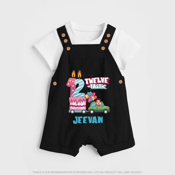 Baby Milestone Dungaree Set | Custom 1 Year Dungaree Set | Soft, Skin-Friendly Cotton - BLACK - 0 - 5 Months Old (Chest 18")