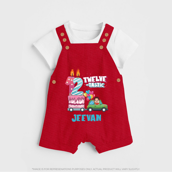 Baby Milestone Dungaree Set | Custom 1 Year Dungaree Set | Soft, Skin-Friendly Cotton - RED - 0 - 5 Months Old (Chest 18")