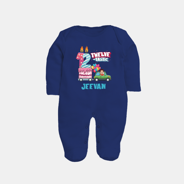 Baby Milestone Full Sleeve Bodysuit/ Sleep Suit/ Jumpsuit | Custom 1 Year Full Sleeve Bodysuit/ Sleep Suit/ Jumpsuit | Soft, Skin-Friendly Cotton - NAVY BLUE - New Born (Chest 7.5")