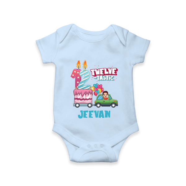 Baby Milestone Romper | Custom 1 Year Onesie | Soft, Skin-Friendly Cotton - BABY BLUE - New Born (Chest 14")