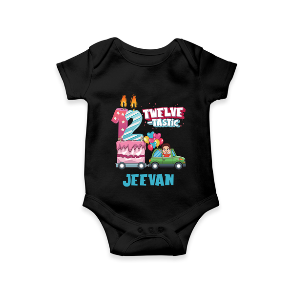 Baby Milestone Romper | Custom 1 Year Onesie | Soft, Skin-Friendly Cotton - BLACK - New Born (Chest 14")