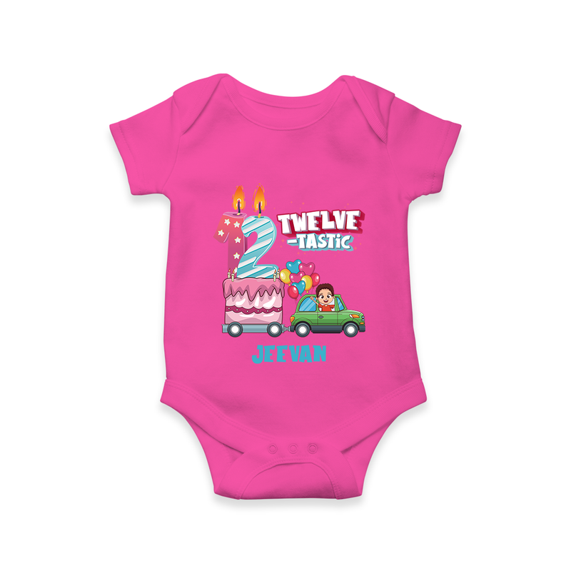 Celebrate Your Babies 12th Month With "TWELVE-TASTIC" - Customized Romper For Babies With Name - HOT PINK - 0 - 3 Months Old (Chest 16")