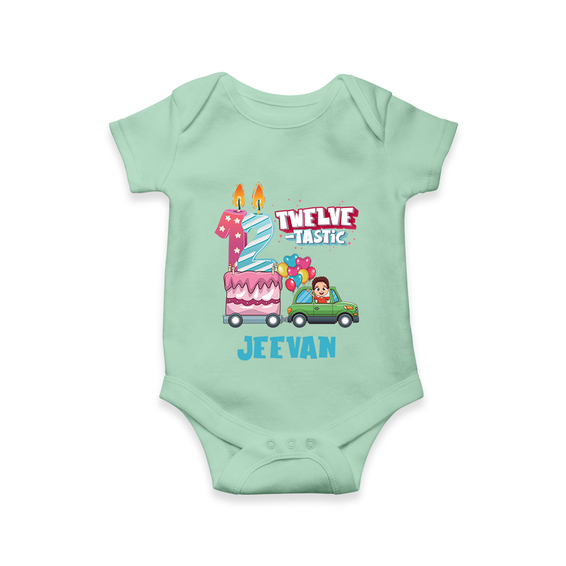 Baby Milestone Romper | Custom 1 Year Onesie | Soft, Skin-Friendly Cotton - MINT GREEN - New Born (Chest 14")