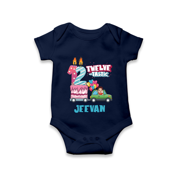 Baby Milestone Romper | Custom 1 Year Onesie | Soft, Skin-Friendly Cotton - NAVY BLUE - New Born (Chest 14")