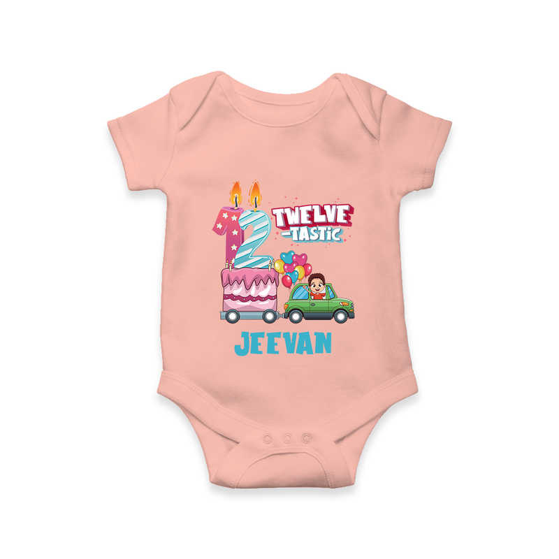 Baby Milestone Romper | Custom 1 Year Onesie | Soft, Skin-Friendly Cotton - PEACH - New Born (Chest 14")