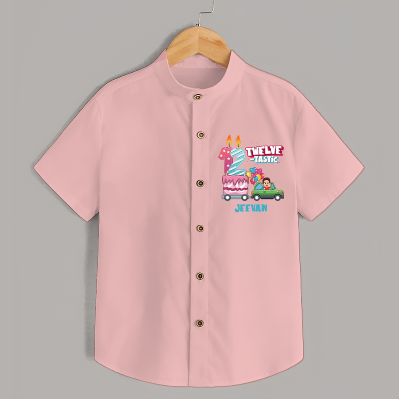 Celebrate Your Kids 12th Year Birthday With "TWELVE-TASTIC" - Personalized Birthday Shirts with Customized Name - PEACH - 0 - 6 Months Old (Chest 23")