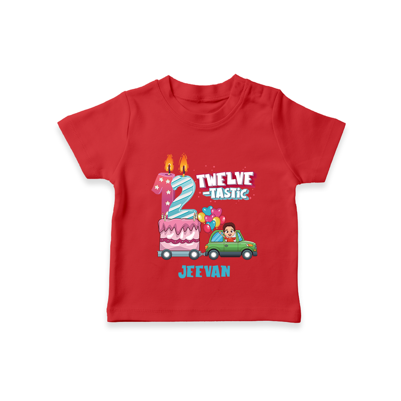 Celebrate Your Kids 12th Year Birthday With "TWELVE-TASTIC" - Personalized Birthday T-Shirts with Customized Name For Boys - RED - 0-5 Months Old (Chest 17")