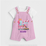Celebrate 1 Year with Custom Dungaree Set | Personalized Newborn Outfit | Soft Cotton Comfort - BABY PINK - 0 - 5 Months Old (Chest 18")
