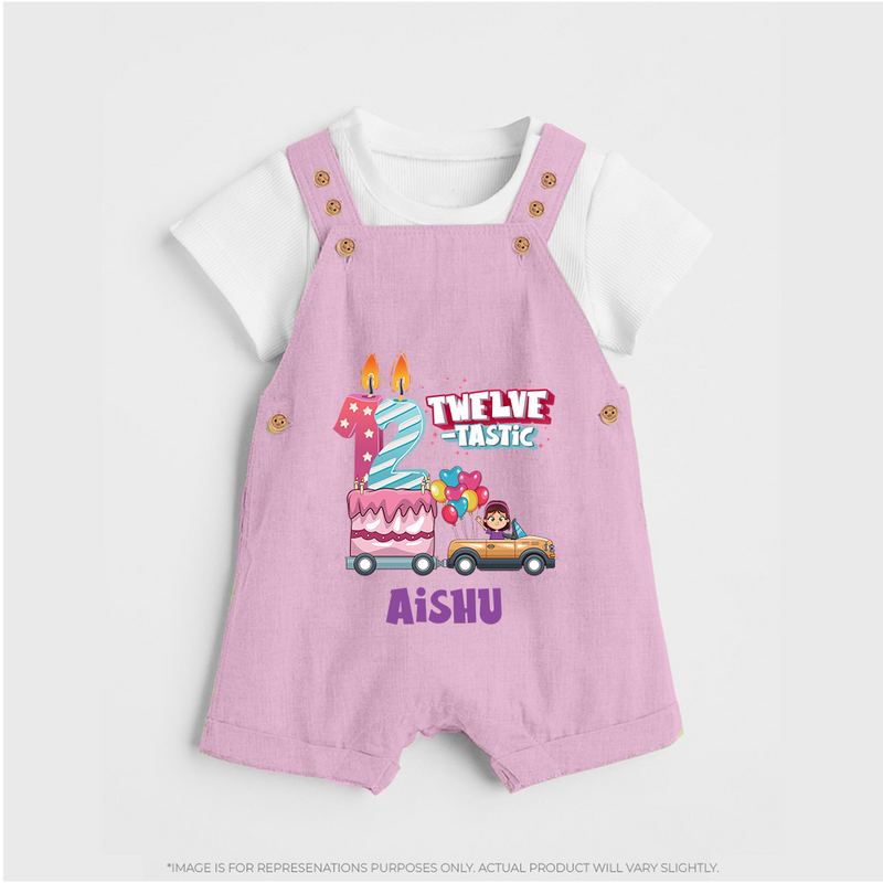 Celebrate 1 Year with Custom Dungaree Set | Personalized Newborn Outfit | Soft Cotton Comfort - BABY PINK - 0 - 5 Months Old (Chest 18")