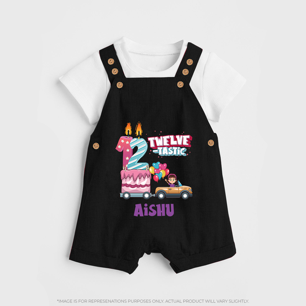 Celebrate 1 Year with Custom Dungaree Set | Personalized Newborn Outfit | Soft Cotton Comfort - BLACK - 0 - 5 Months Old (Chest 18")