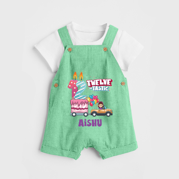 Celebrate 1 Year with Custom Dungaree Set | Personalized Newborn Outfit | Soft Cotton Comfort - GREEN - 0 - 5 Months Old (Chest 18")