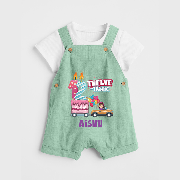 Celebrate 1 Year with Custom Dungaree Set | Personalized Newborn Outfit | Soft Cotton Comfort - MINT GREEN - 0 - 5 Months Old (Chest 18")