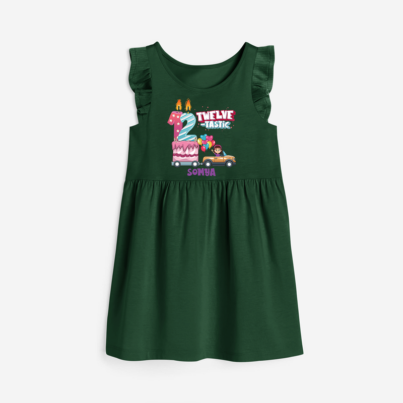 ⁠Twelve-tastic 12th Birthday – Personalized Name Frock for Girls - BOTTLE GREEN - 0 - 6 Months Old (Chest 18")