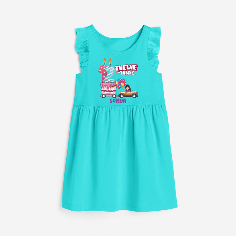 ⁠Twelve-tastic 12th Birthday – Personalized Name Frock for Girls - LIGHT BLUE - 0 - 6 Months Old (Chest 18")