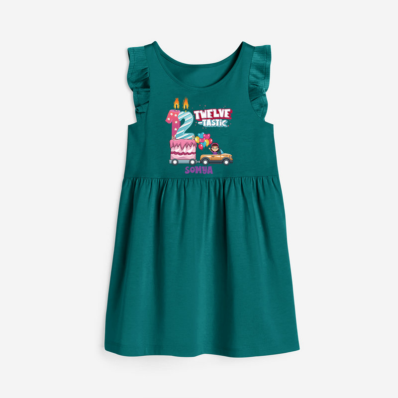 ⁠Twelve-tastic 12th Birthday – Personalized Name Frock for Girls - MYRTLE GREEN - 0 - 6 Months Old (Chest 18")