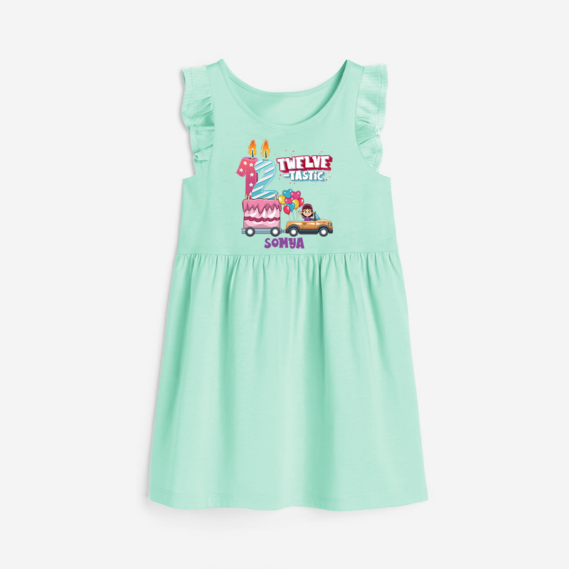 ⁠Twelve-tastic 12th Birthday – Personalized Name Frock for Girls - TEAL GREEN - 0 - 6 Months Old (Chest 18")